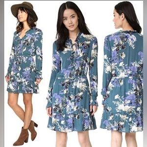 Jack by BB Dakota Teal Floral long sleeve‎ mini dress size XS